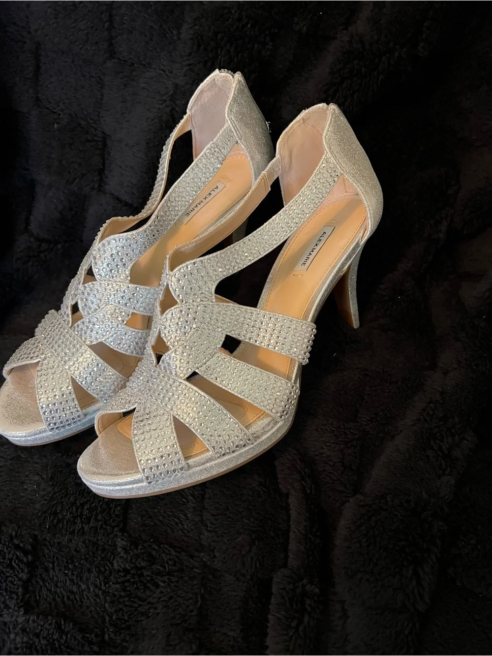 Alex Marie Silver Crystal Strappy High Heel Sandals